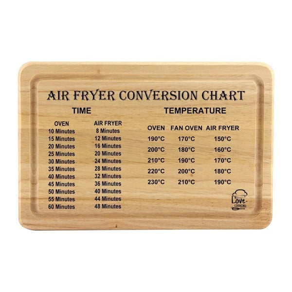 Diletto Gifts Rubberwood Chopping Board with Air Fryer Conversion Chart