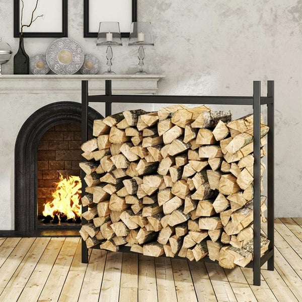 122cm W Iron Black Firewood Logs Holder Indoor Outdoor Log Racks Living and Home