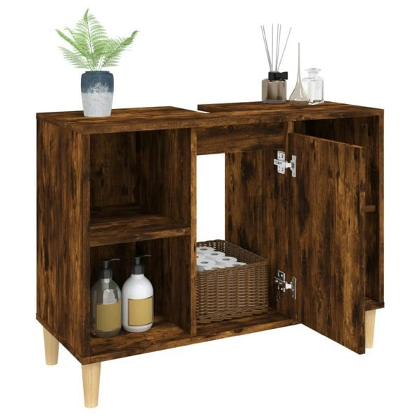 Berkfield Sink Cabinet Smoked Oak 80x33x60 cm Engineered Wood