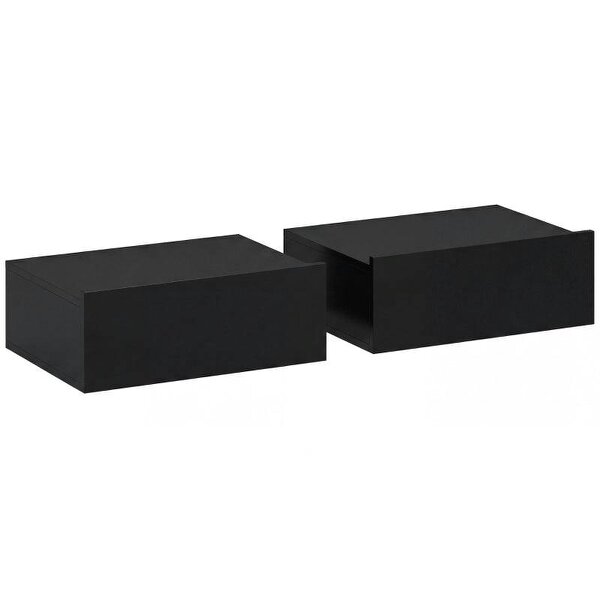 Floating Bedside Table Set of 2, Wall-Mounted Nightstand with Storage Drawer, Small Side End Table for Bedroom, Black