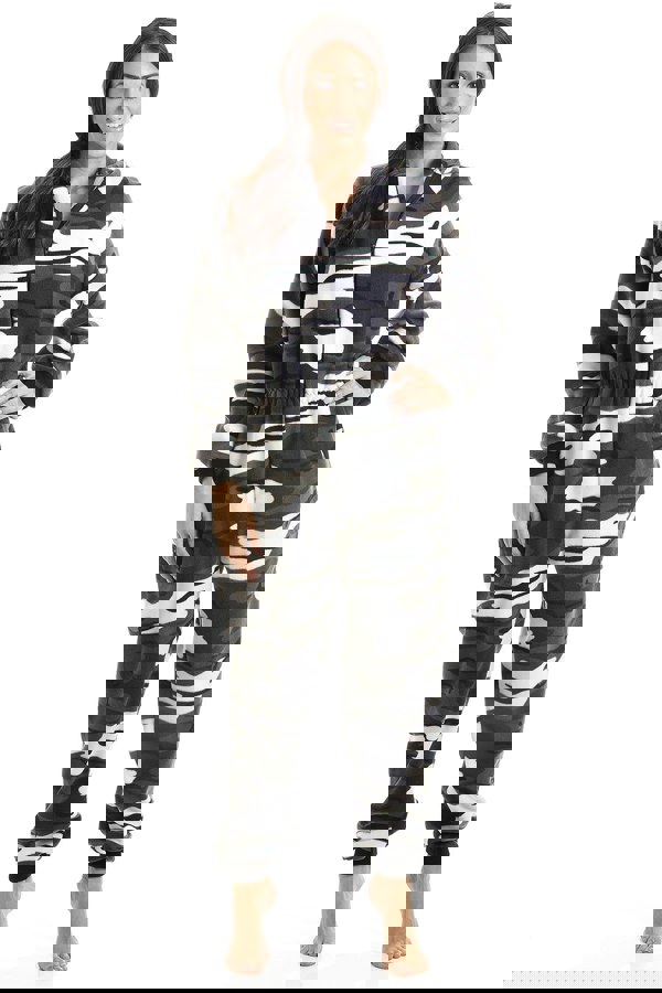 Camille Snow Camouflage Supersoft Fleece Zip Front Hooded All In One