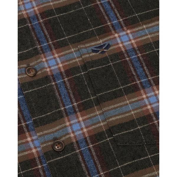Close-up of Hoggs of Fife Pitlessie shirt in thyme check, showing soft brushed cotton texture and classic country pattern