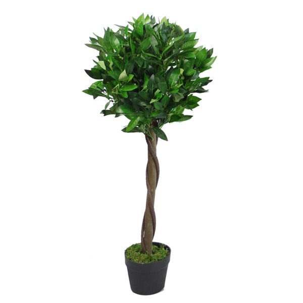 Leaf Pair of 90cm (3ft) Twisted Stem Artificial Topiary Bay Laurel Ball Trees