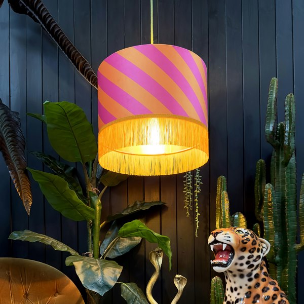 Love Frankie Tutti Frutti Helter Skelter Velvet Lampshades With Gold Foil Lining and Fringing