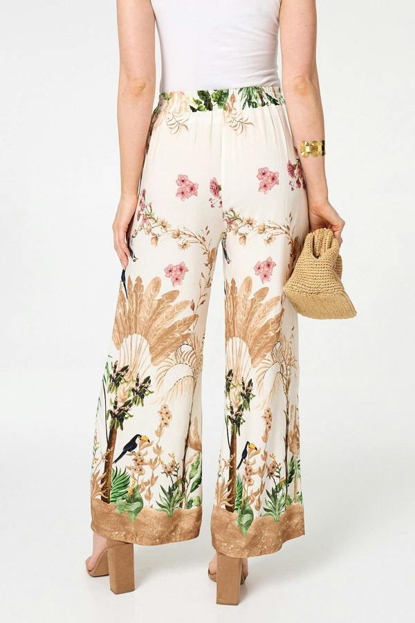 Beige | Tropical Wide High Waist Trousers