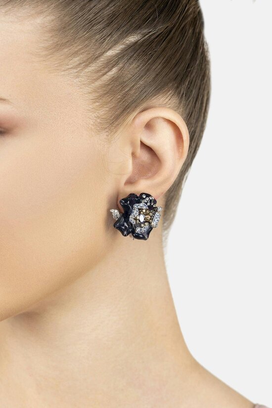 Latelita Blue Rose Flower Stud Earrings Dual Plating
