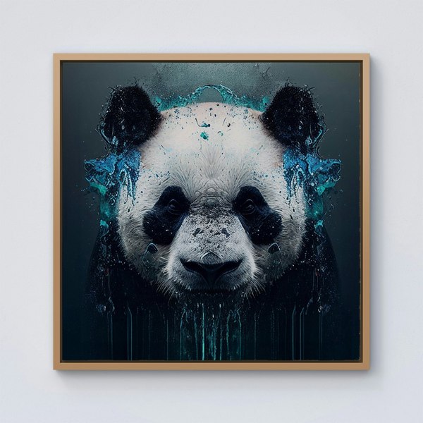 Warren Reed Panda Face Splash Art Dark Background Framed Canvas