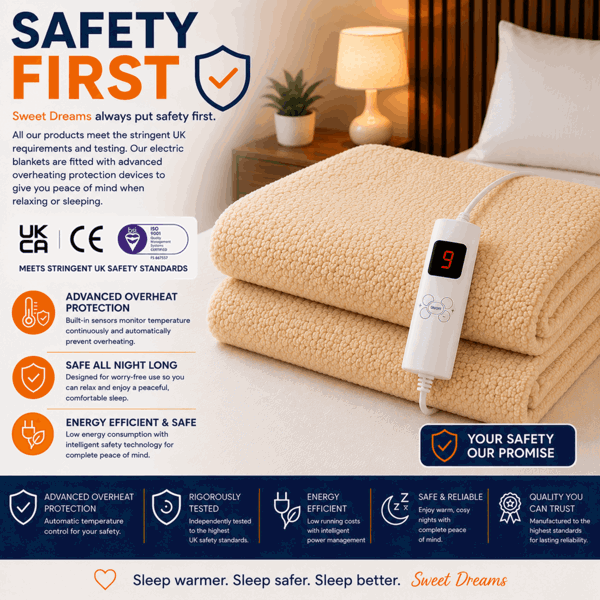 Sweet Dreams Single Size Electric Heated Blanket Mattress Soft Fleece Throw 9 Heat And 9 Timer Settings Dual Controller Washable