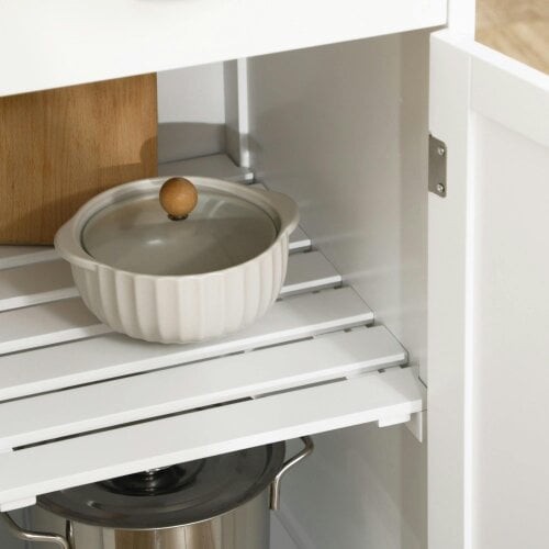 Wyld Haus Sohavi Wooden White Compact Kitchen Trolley With Wine Rack Drawer And Open Shelving
