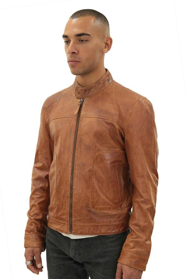 Infinity Leather Men’s Classic Fitted Leather Biker Jacket-Austin