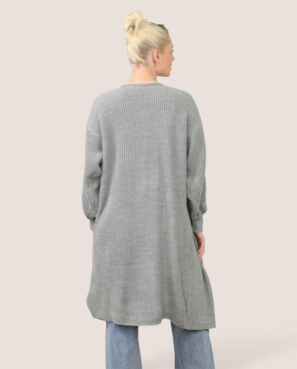 Women's Longline Knit Cardigan – Open Front, Ribbed