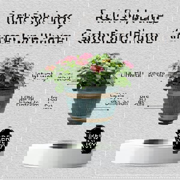 Gr8 Garden 2 x Large Blue Rustic Style Plastic Half Barrel Cask Planter Flower Plant Pot Set