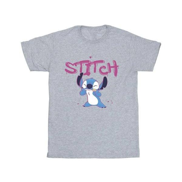 Disney Girls Lilo And Stitch Graffiti Cotton T-Shirt - Sports Grey