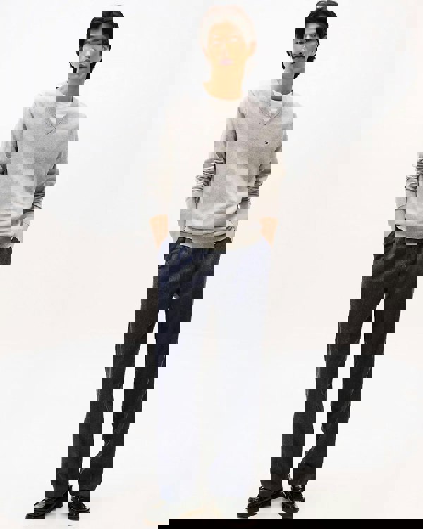 Tommy Hilfiger Pima Organic Cotton Mens Cashmere V-Neck Jumper - Light Grey Heather