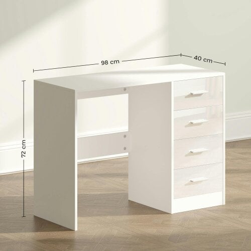 Wyld Haus Reka 98cm High Gloss White Desk 4 Drawers For Home Office