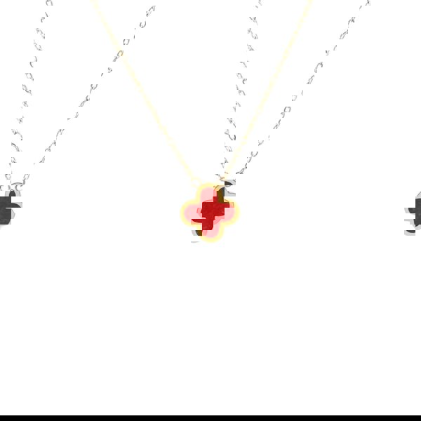 Say It With Cherry Red Crystal Clover Necklace - Yellow Gold Plated