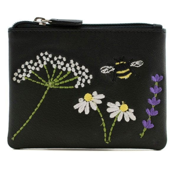 Mala Leather Embroidered Blossom Bee & Daisy Leather Coin Purse