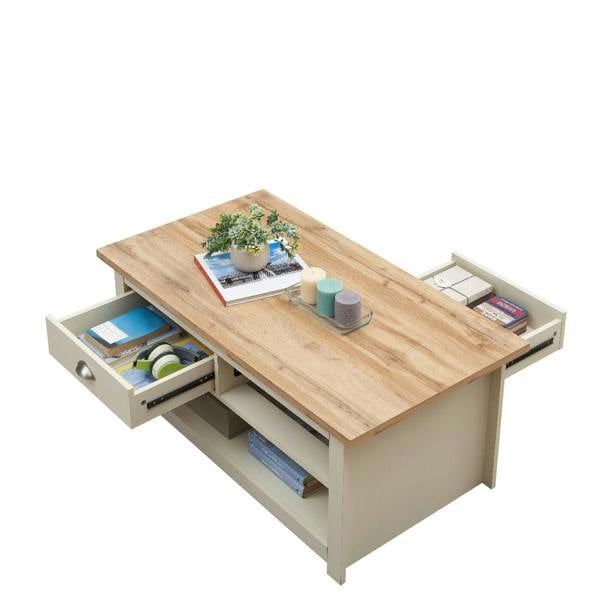 Timber Art Design Lisbon Living Room 2 Drawer Coffee Table Cream Storage Furniture