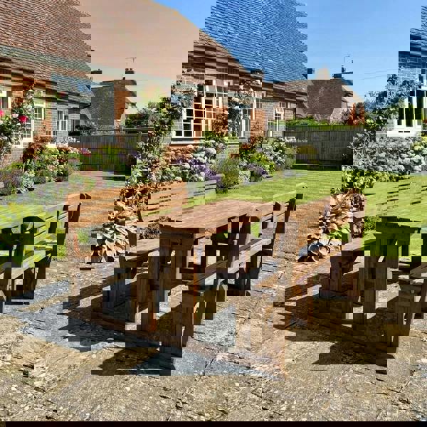 Arbor Garden Solutions Alders Rounded Picnic Table and Benches Set With Backrest - Rustic Finish