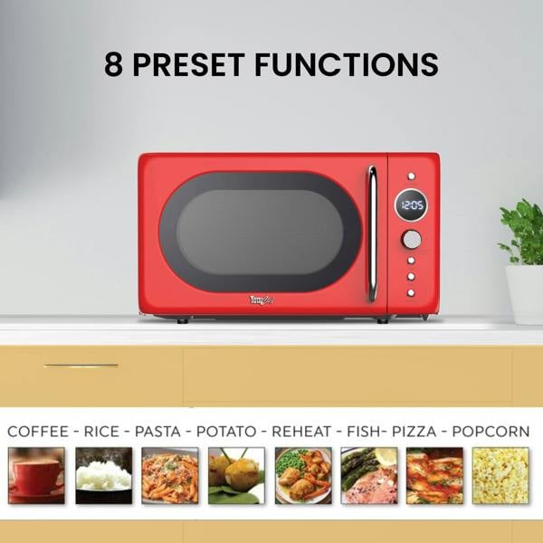 Total Chef Retro Microwave Oven 20L 700W Red Countertop Microwave with Timer, Defrost & 5 Power Levels