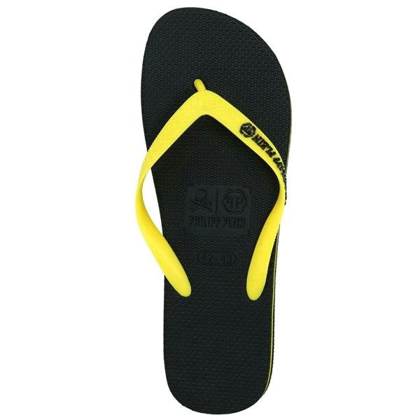 Philipp Plein Brand Logo Flip Flops - Black & Yellow