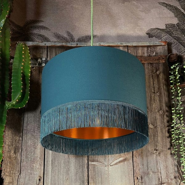Love Frankie petrol cotton lampshade copper lining fringing