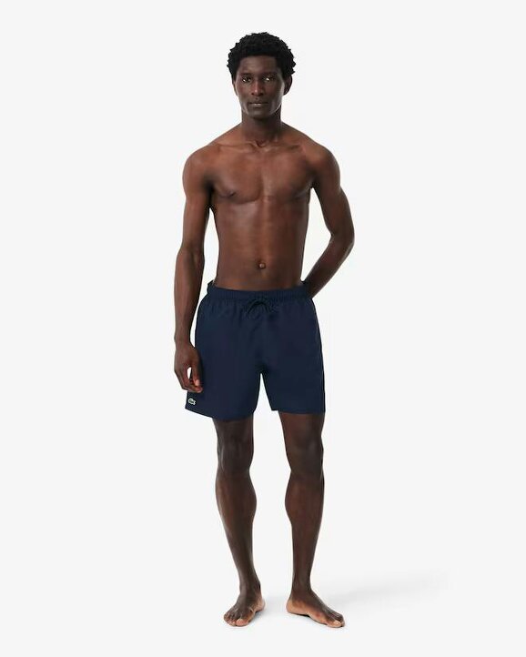 Lacoste Mid Length Monochrome Swim Trunks - Large - Navy