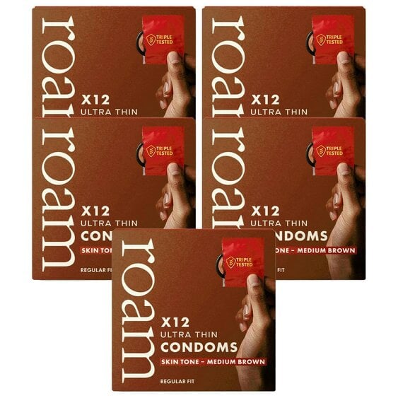 Roam Medium Brown Skin Tone Condoms - Ultra Thin Regular Fit - 60 Pack (5 x 12)
