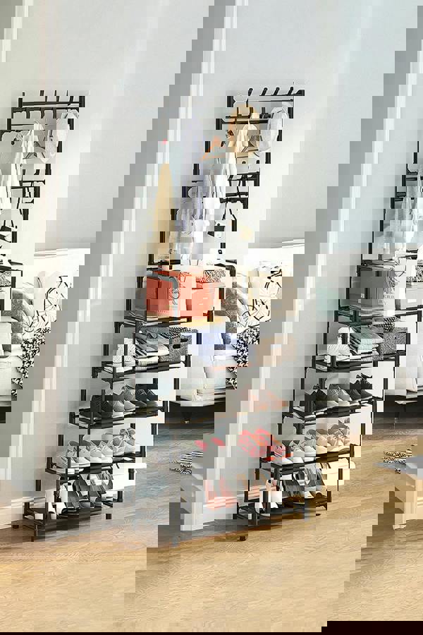 Living and Home 5-Tier Shoe Rack Garment Rack with Coat Hanger 60*175cm