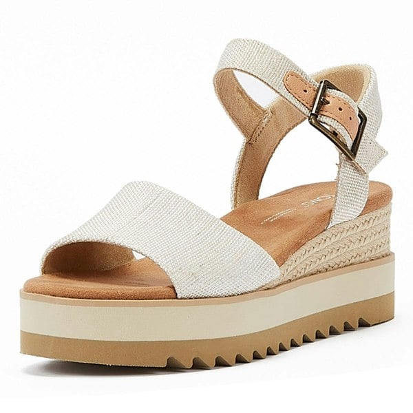 TOMS Diana Canvas Wedge Natural Women's White Sandals