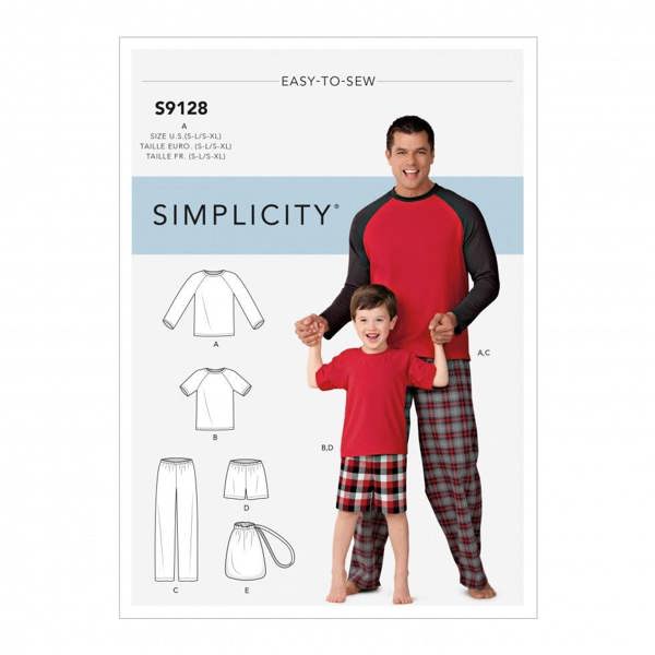 Simplicity Sewing Pattern 9128, Tops, Trousers, Shorts, Pyjamas for Kids, Teenagers, Men, A (S - L / S - XL) - Easy