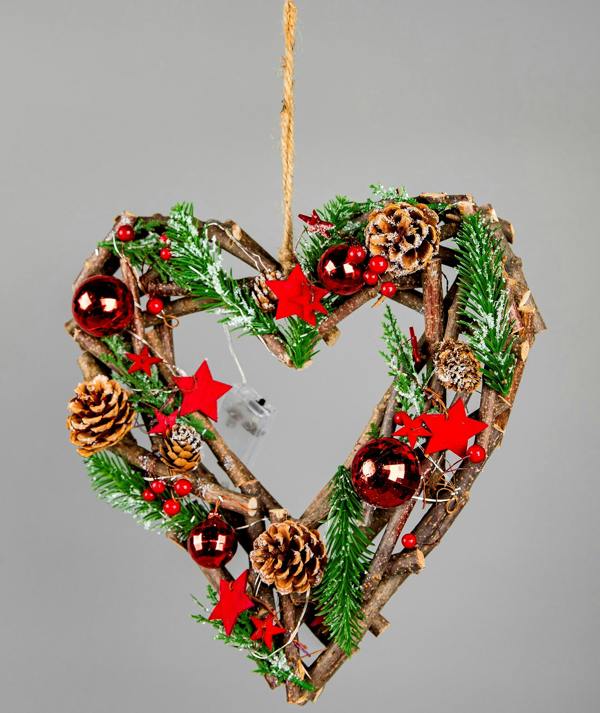 35cm Battery Operated LED Twig Hanging Heart Red Christmas Decoration image 8