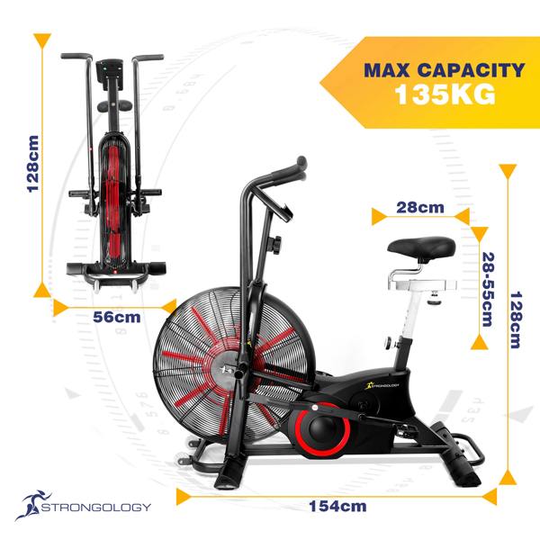 Homeology TITANIUM Assault Bike Adjustable Resistance Dual Belt Magnetic 24" Fan Professional Air Bike with Clear LCD Display