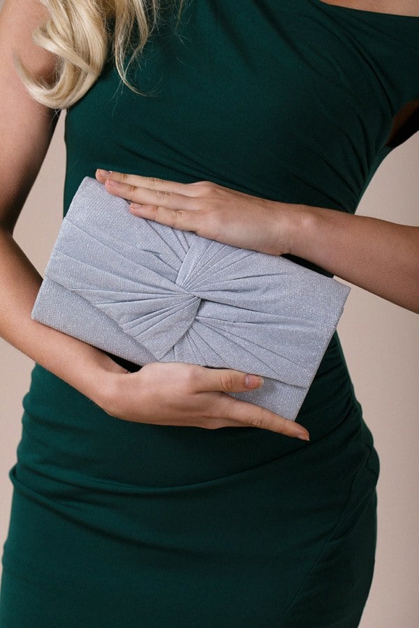 SVNX Ruched Bow Clutch Bag In Silver