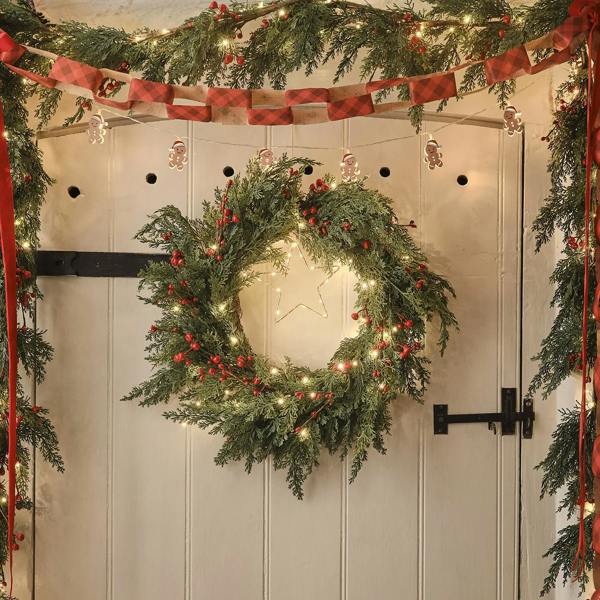 Pre-Lit Red Berry Christmas Garland - lifestyle shot