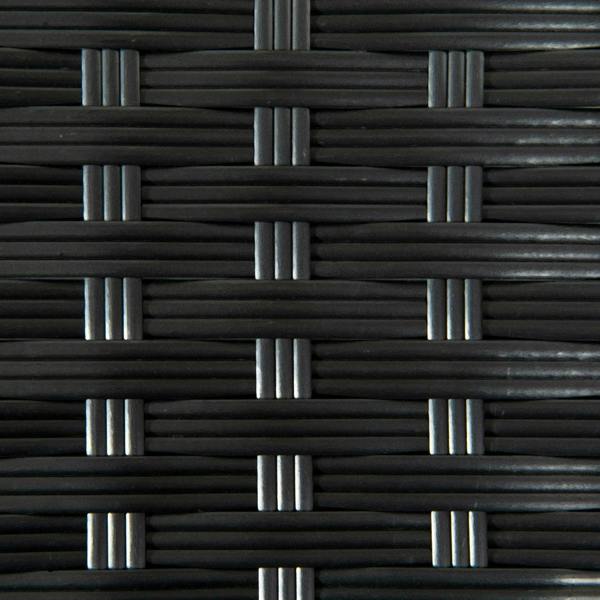 Close view of black woven wicker pattern on a square table top