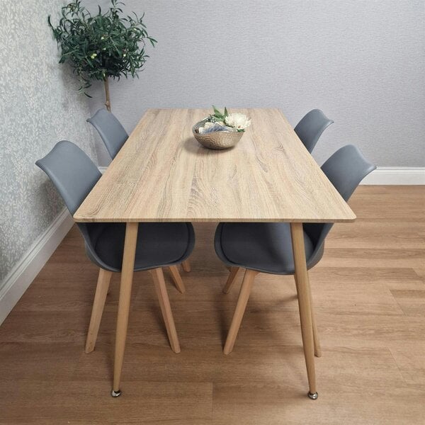 KOSY KOALA 4 Seater Modern Dining Table 140cm with Wood Effect Metal Leg and 4 Grey Chairs for Kitchen & Dining Room