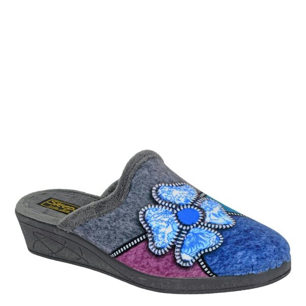 Sleepers Kimberly Flower Trim Mule Slippers - Grey Multi