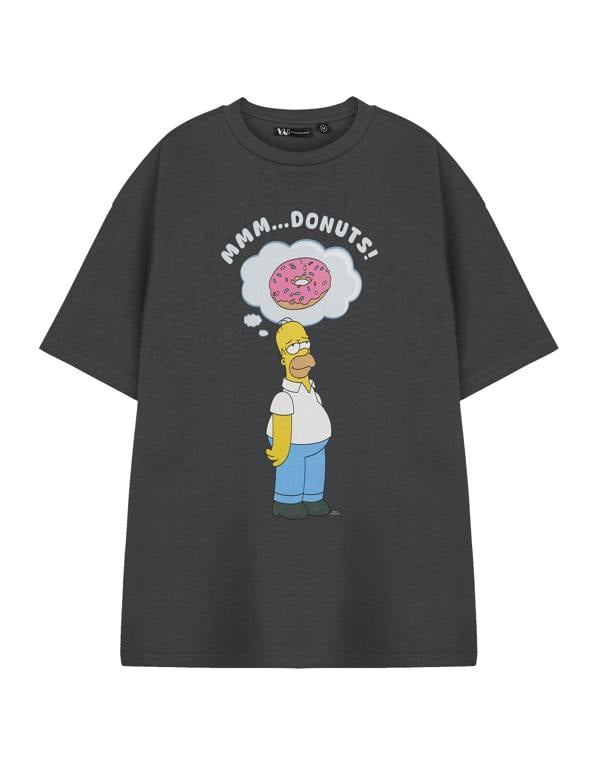 The Simpsons Mens Grey Donuts Short Sleeved T-Shirt