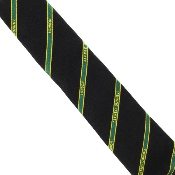 Dunhill selvedge repeat tie in a luxurious soft wool fabric Striped logo repeat pattern
