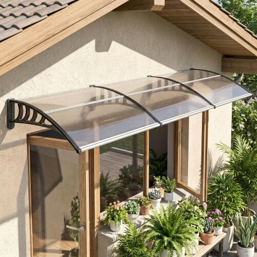 Outsunny Door Canopy Outdoor Awning Rain Shelter for Window Porch, Clear