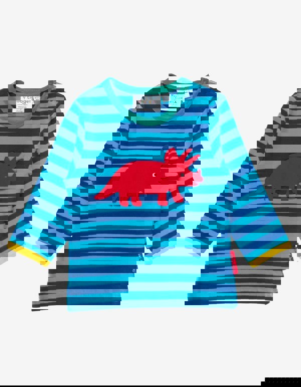 Organic Triceratops Applique Long - Sleeved T-Shirt - Toby Tiger UK Retail