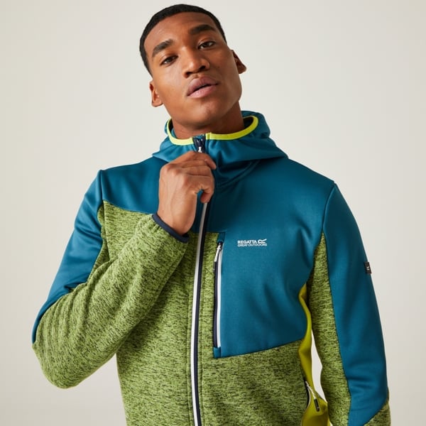 Regatta Mens Cadford VI Marl Hooded Fleece Jacket - Piquant Green / Moroccan Blue