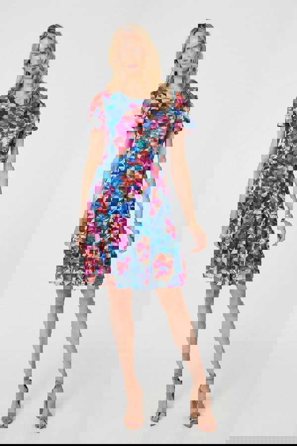 Red | Floral Layered Angel Sleeve Short Dress