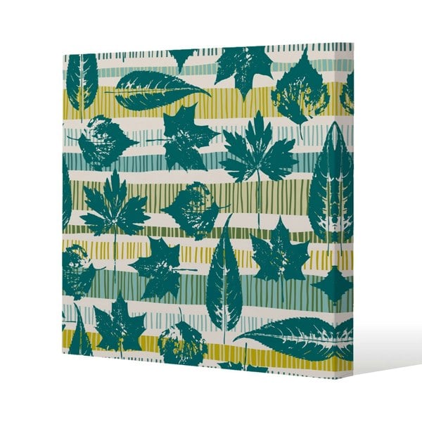 Benjamin Tate Design autumn seamless pattern with leaves on geometric background Slim Style Canvas Print  50x50cm , 15mm Slim Real wood.
