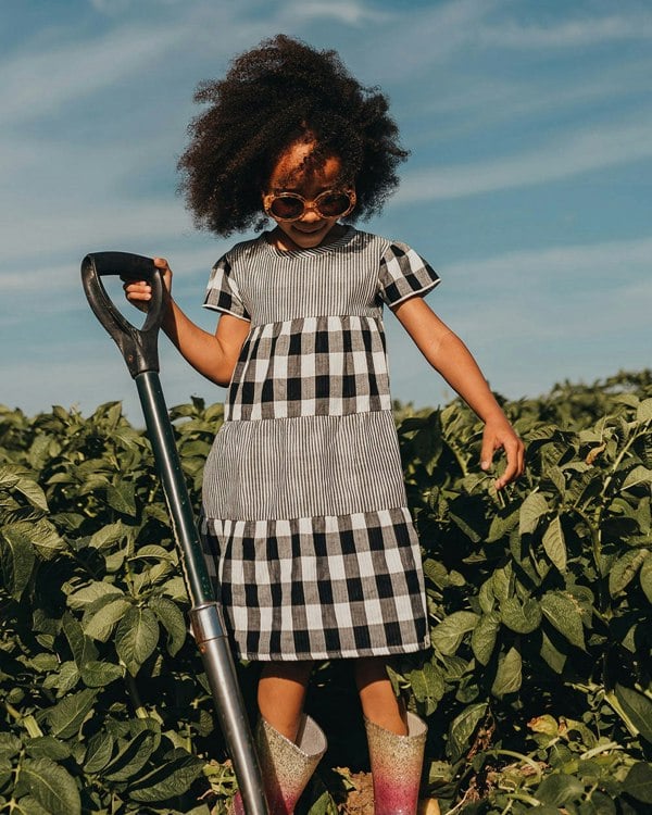 organic cotton Multicolour Stripe And Check Print Tier Dress - image 1