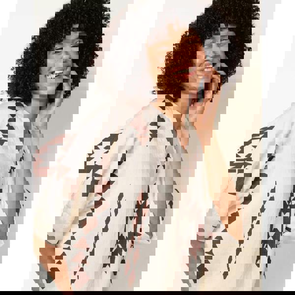 Blue Vanilla Linen Geometric Print Top