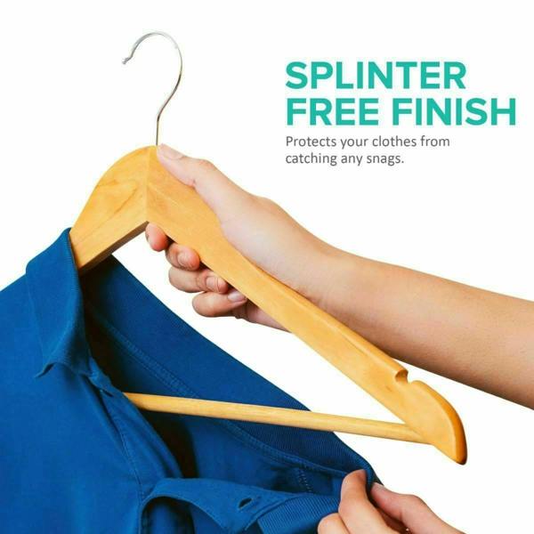 Dyzi 20 Pack Wooden Clothes Hangers 360° Swivel Hooks Trouser Bar Natural