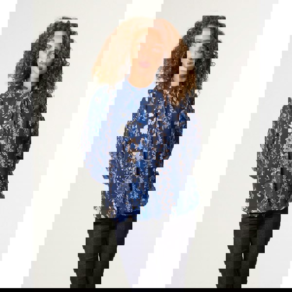 Blue Vanilla High Neck Puffball Floral Blouse