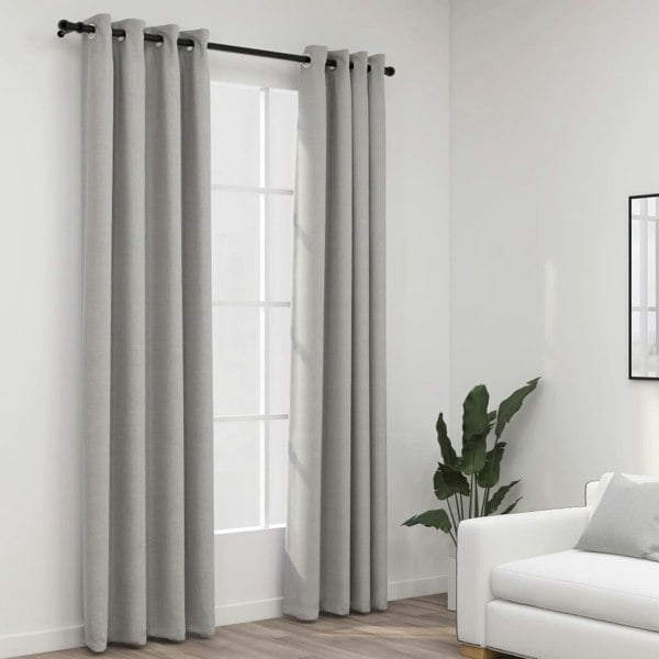 Berkfield Linen-Look Blackout Curtains with Grommets 2pcs Grey 140x225cm